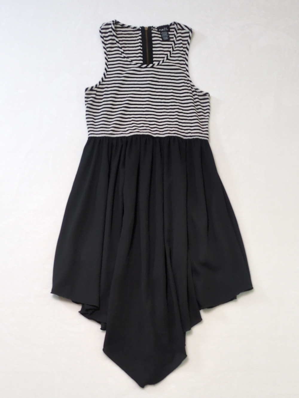 rue21 Striped Ribbed Bodice Handkerchief Hem Skater Dress Black White Sleeveless